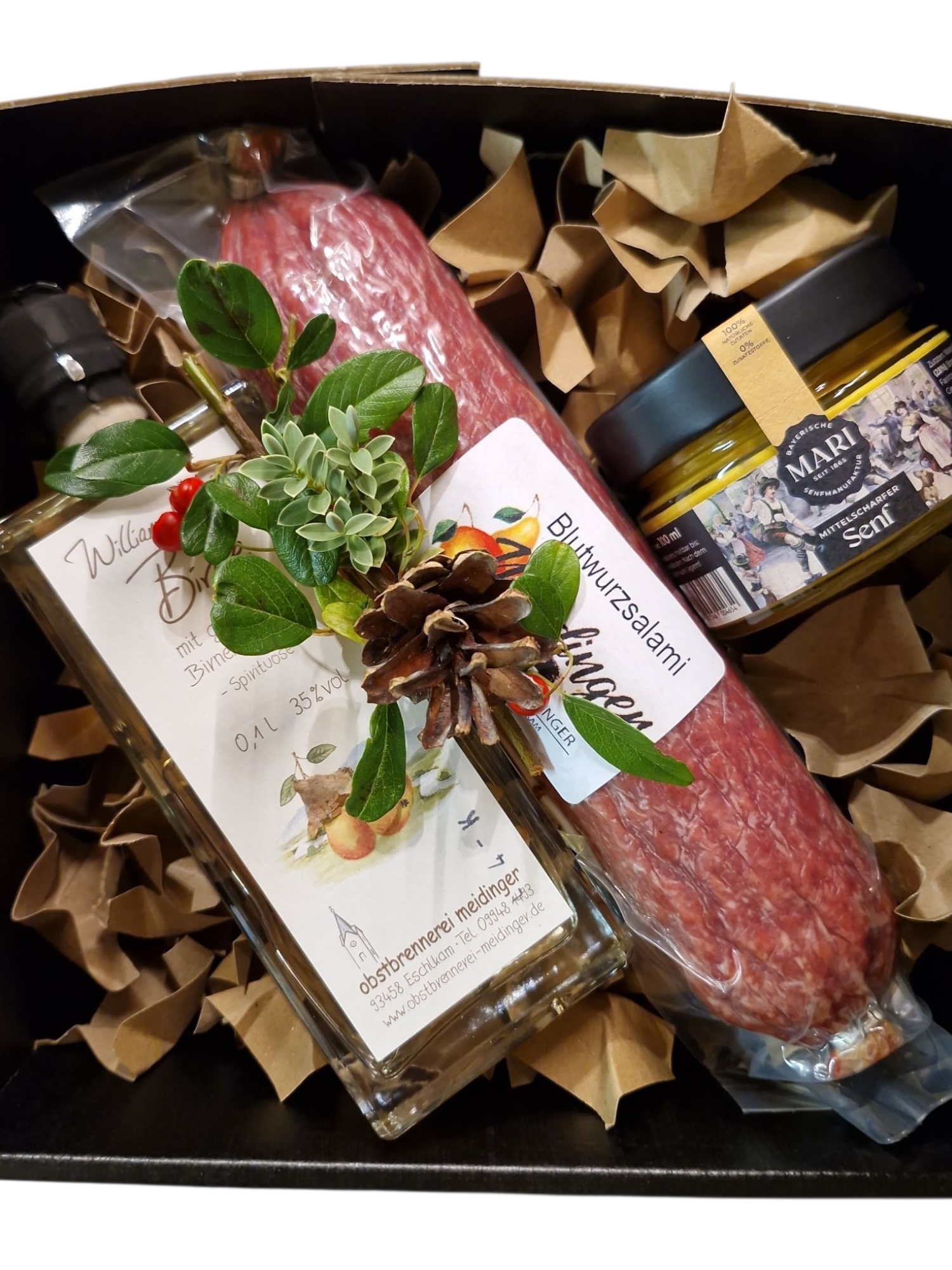 Kleine Willi Box mit Salami und Senf - weihnachtlich 