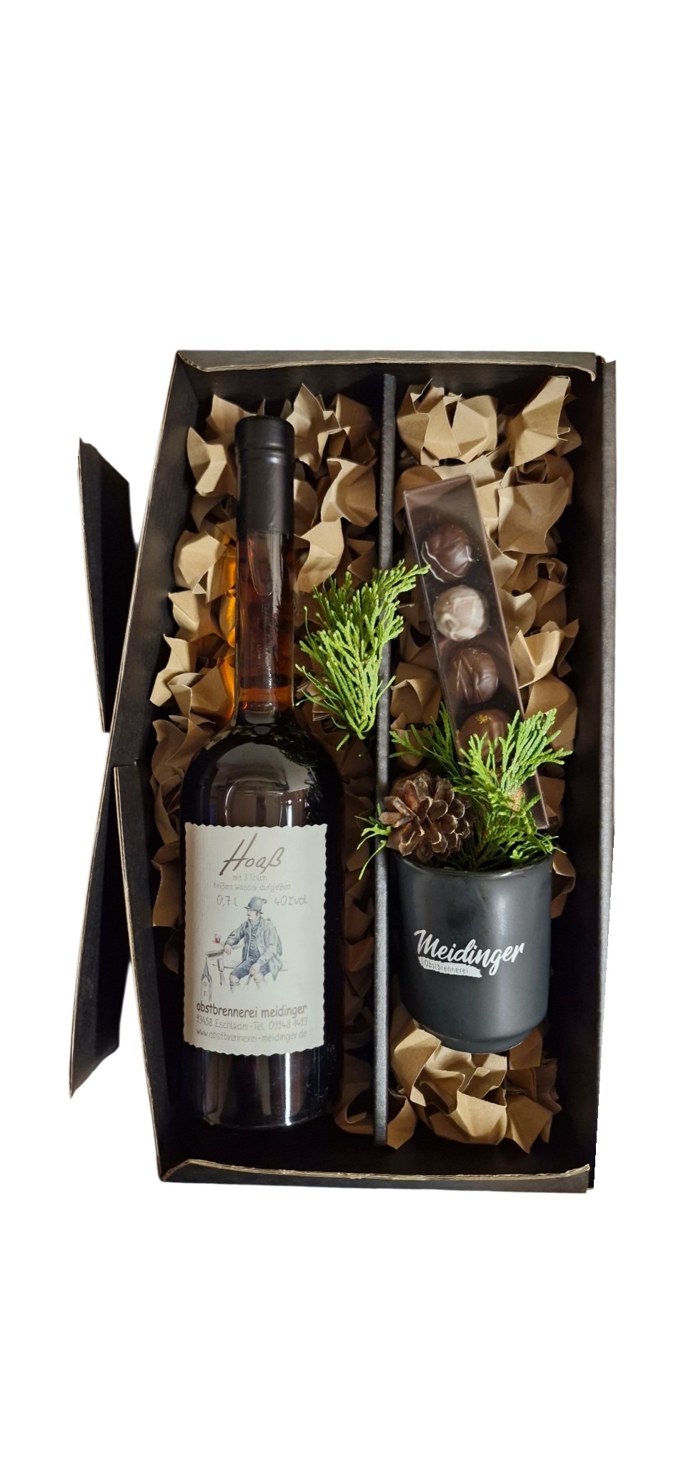 Geschenkbox " Hoaß & Pralinen"